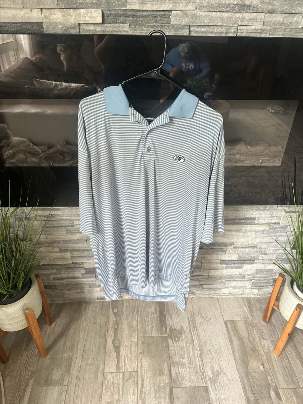 FootJoy ProDry Lisle Men's XL Blue and White Striped Golf Polo Shirt